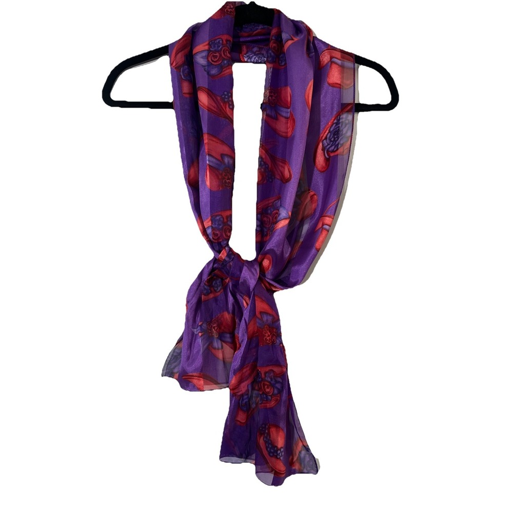 Red‎ Hat Society Scarf Purple Red Hats Sheer Stripes Retro Granny Core